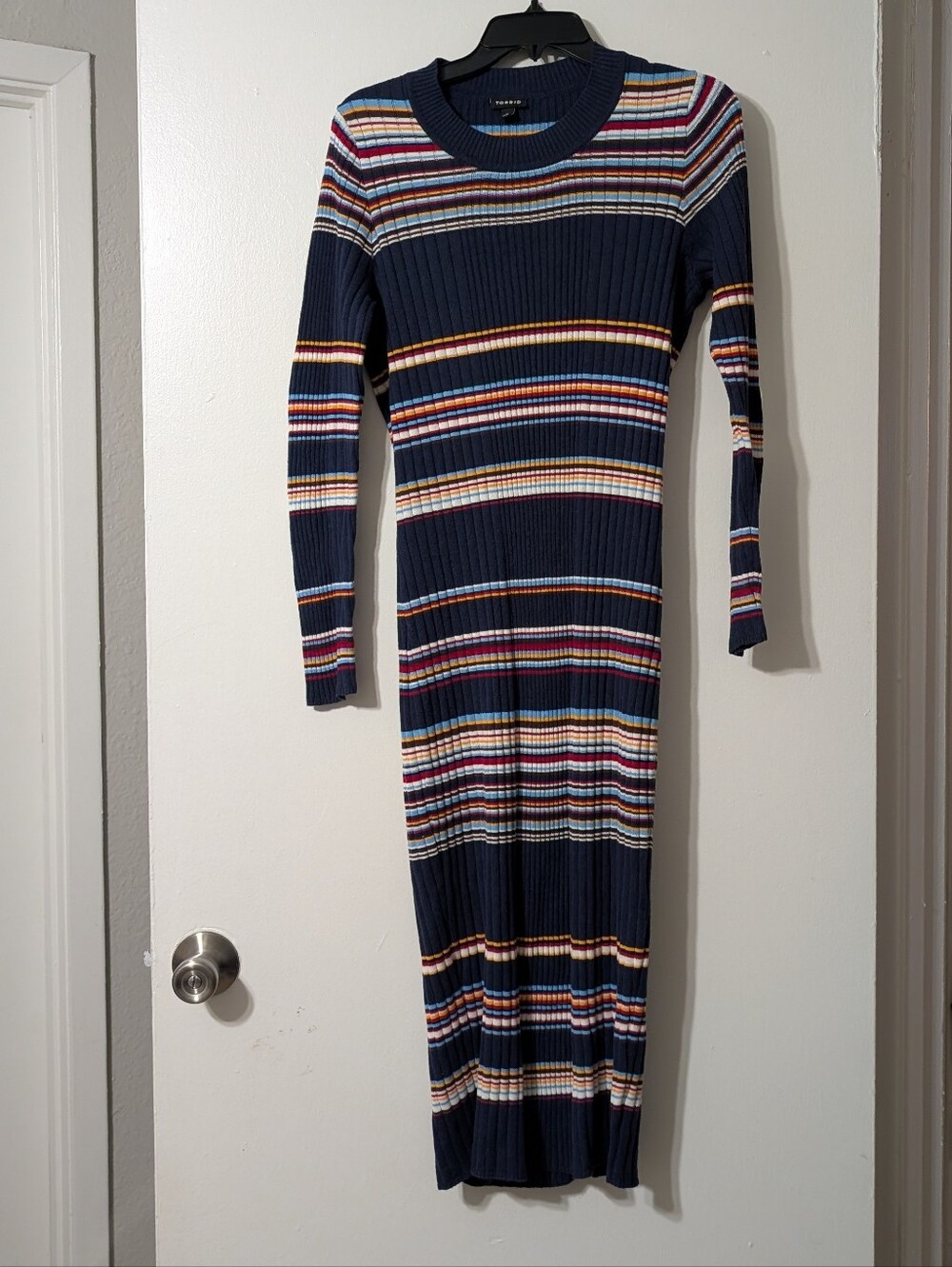torrid Navy Multistripe Ribbed Long Sleeve Midi Dress